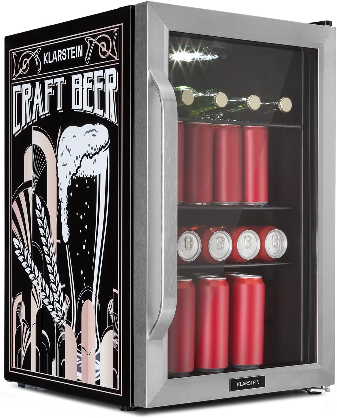 Klarstein Kühlschrank 70L, Kleiner Kühlschrank mit Herausnehmbaren Ablagen, Leiser Mini Kühlschrank mit Glastür & LED, Getränkekühlschrank Klein, Outdoor Geeignet, Biersafe für Flaschen, 0-10°C