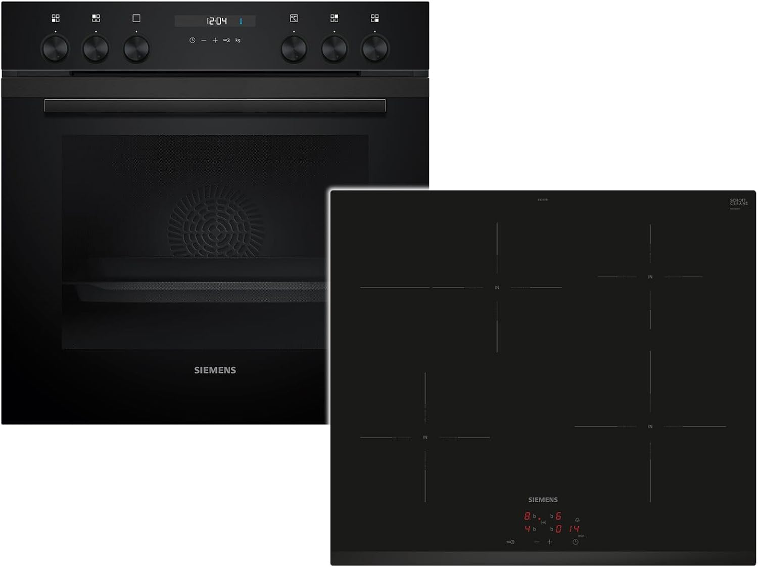 Siemens EQ522IA01, Einbauherd-Set, Bestehend aus HE517GBS4 Herd, 60 x 60 cm, 3D Heißluft, Selbstreinigung, Clip Auszug & EI645CFB6E Induktionskochfeld, Bräterzone, powerBoost, Edelstahl Rahmen