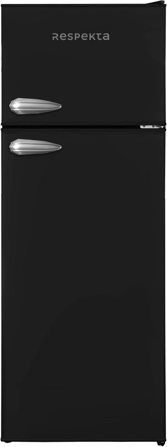 Respekta Retro-Kühlschrank mit Gefrierfach/in schwarz / 145 x 54 cm / 213 L Nutzinhalt/verstellbare Füße/automatisches Abtauverfahren/Schnellgefrierfunktion / KS144VS