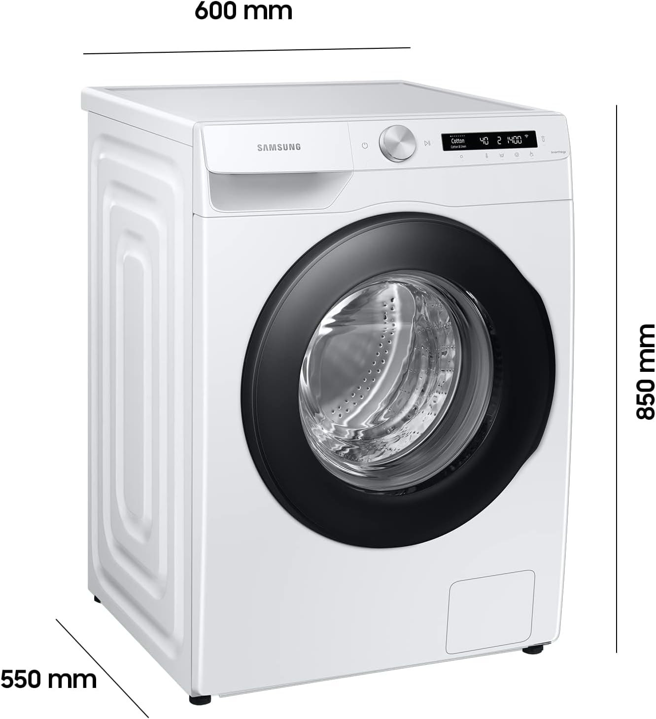Samsung WW90T504AAWCS2 Waschmaschine, 9 kg, 1.400 U/min, Extra energiesparend, EEK: A (-10 %), AI Ecobubble, AI Control, SmartThings App und AI Energy Mode, Hygiene-Dampfprogramm, Weiß