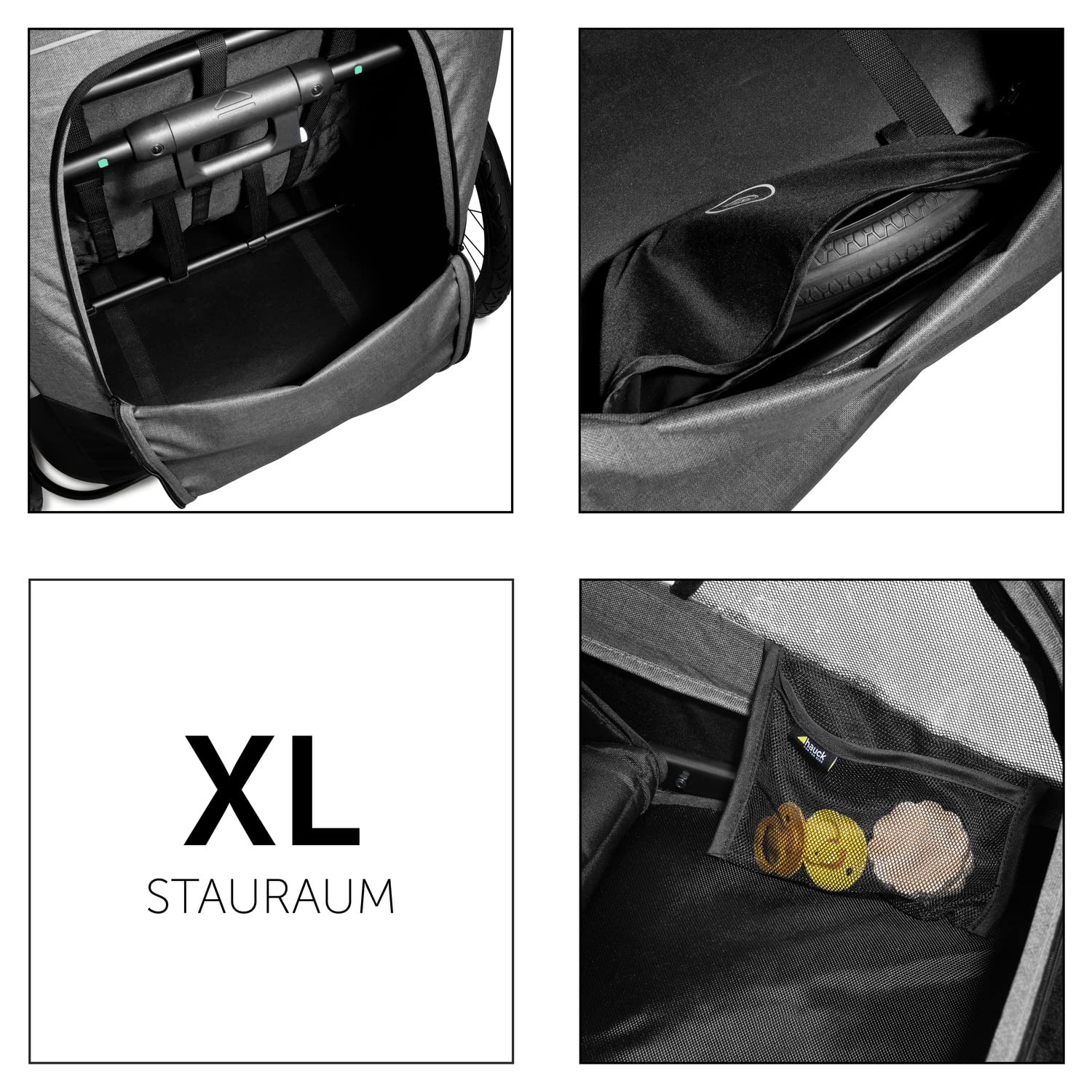 hauck Fahrradanhänger & Kinderwagen Dryk Duo Plus mit Federung, für 2 Kinder (6-48 Monate), inkl. Deichsel, Buggyrad, Fahne und LED Licht, Faltbar, Höhenverstellbar, XL Kofferaum (Dark Green)