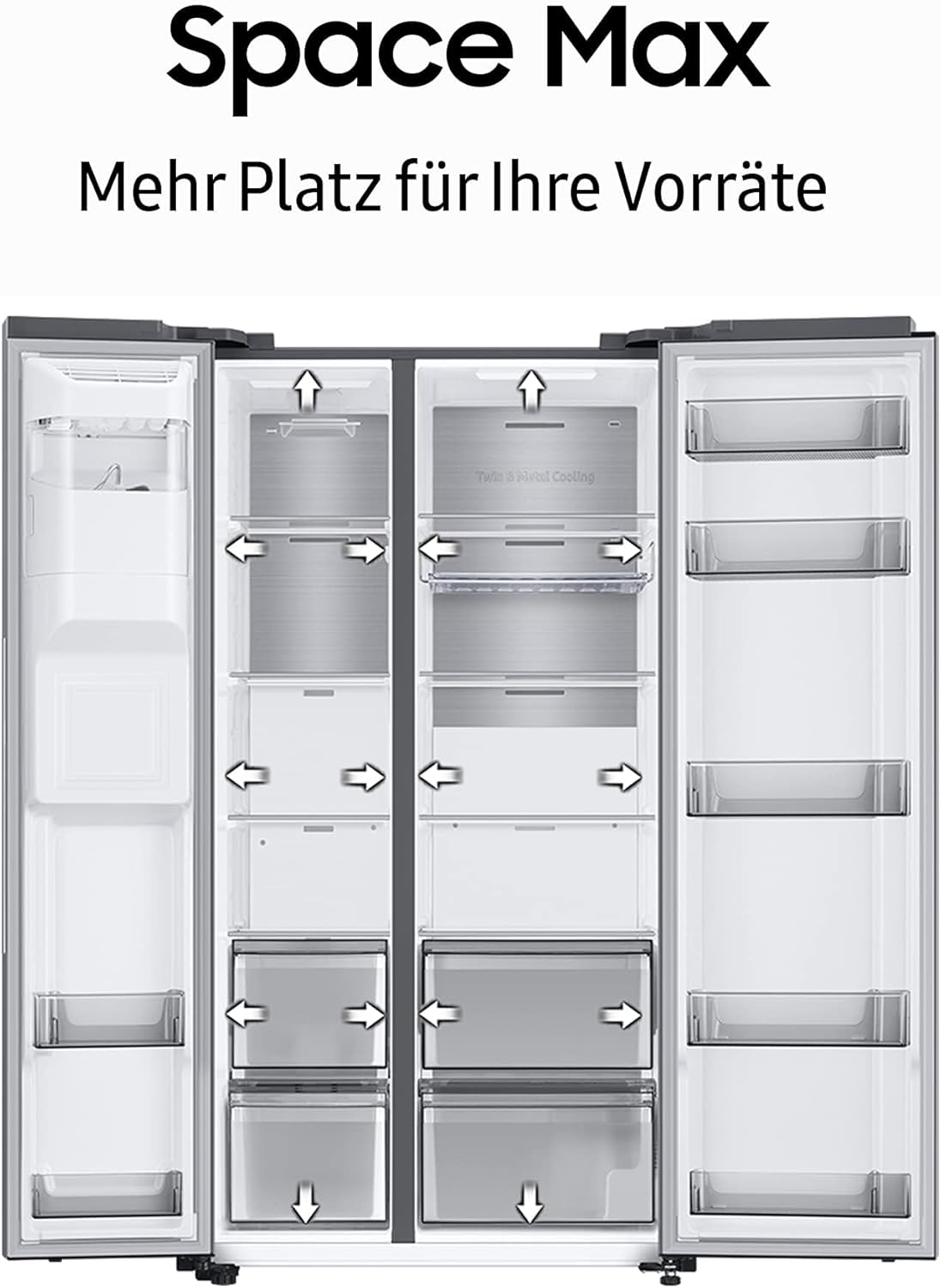RS6GA8521B1/EG Side-by-Side Kühlschrank, 178 cm, 634 , 225  Gefriervolumen, Space Max Technologie, Premium Black Steel