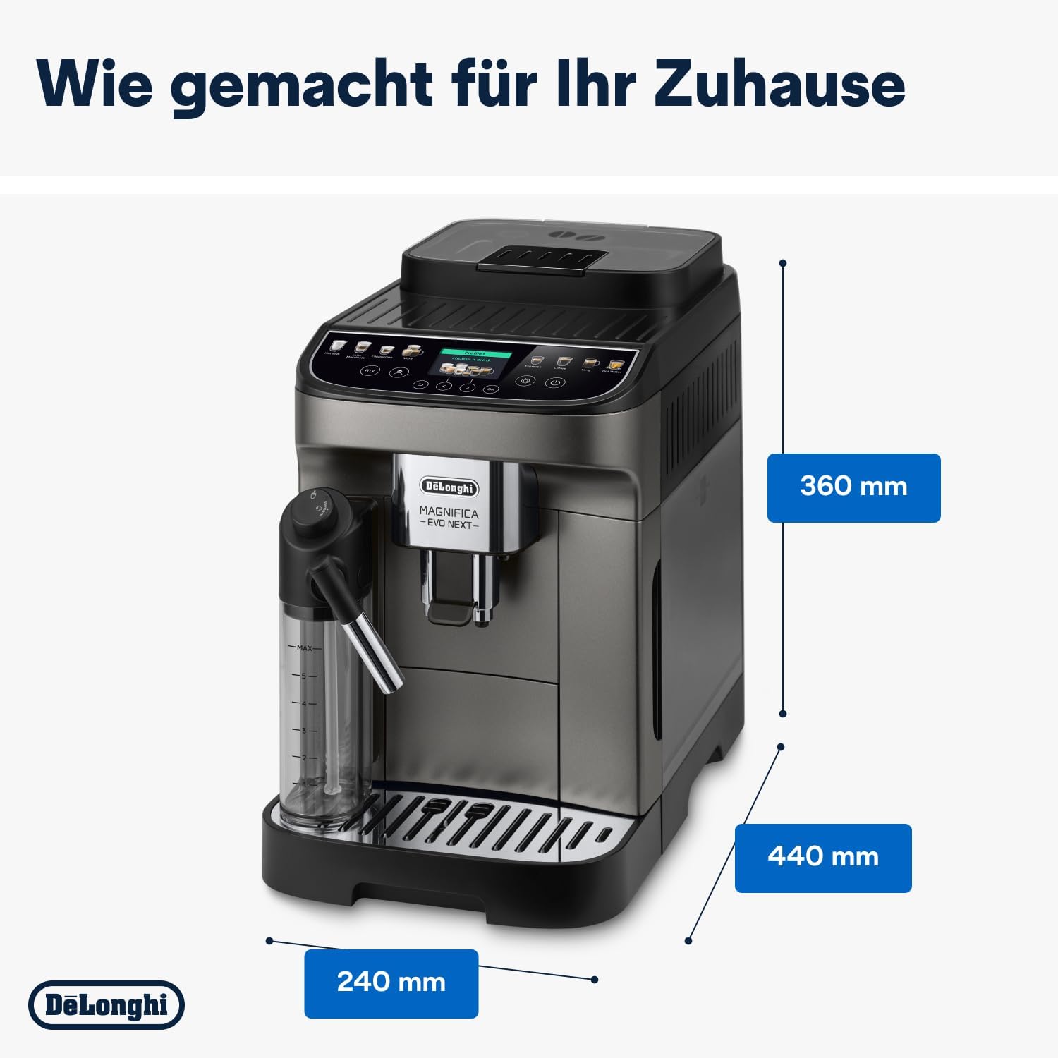 De'Longhi Magnifica Evo ECAM 292.81.B Kaffeevollautomat mit LatteCrema Milchsystem, 7 Direktwahltasten für Cappuccino, Espresso und weitere Kaffeespezialitäten, 2-Tassen-Funktion, Schwarz
