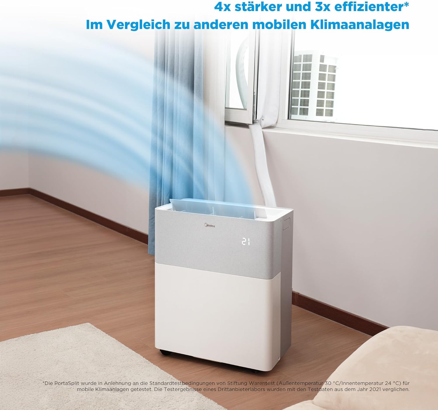 Midea Portasplit Klimaanlage, Mobile Wärmepumpe, Kühlen A++/Heizen A+, 12000 BTU 3, 5kW, für Räume bis zu 42 m² / 105 m³, nur 39 dB(A) im Silent-Modus