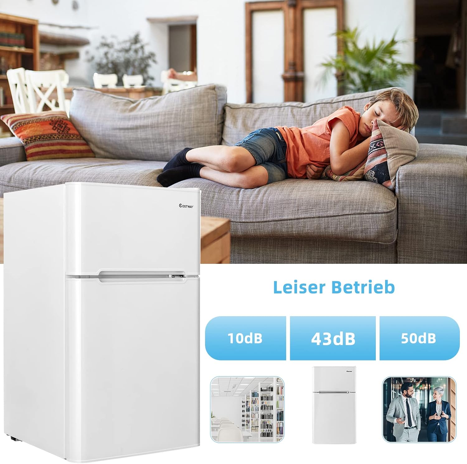 COSTWAY 90L Kühlschrank mit 27L Gefrierfach Kühl-Gefrier-Kombination Standkühlschrank Gefrierschrank mini Kühlschrank (weiß)