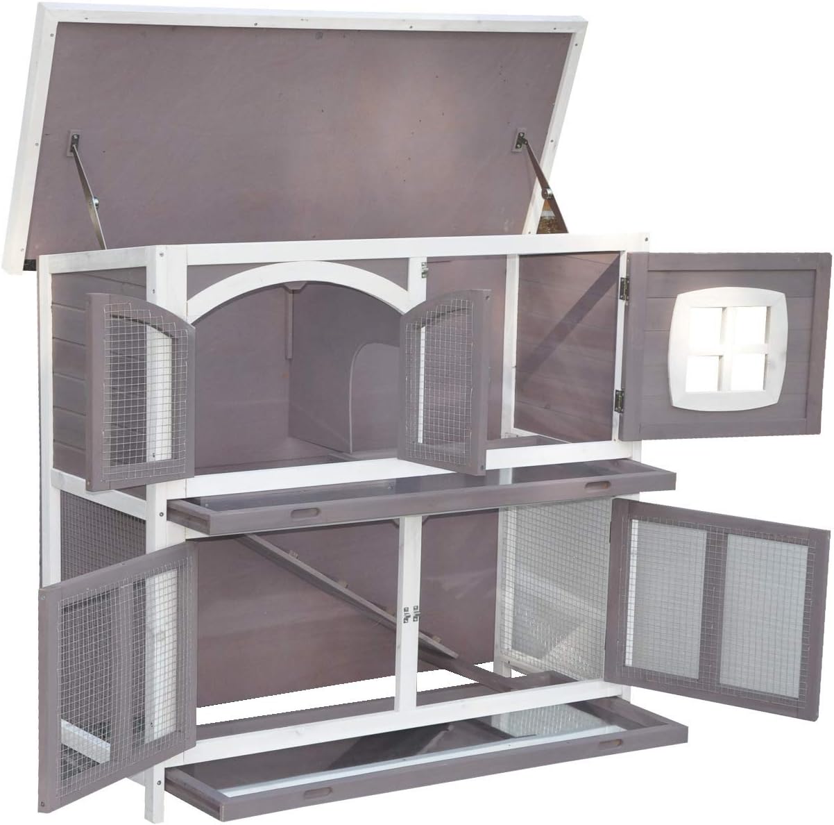 nanook Murmel XXL Doppel Kaninchenstall Hasenstall - doppelstöckig - wetterfest - 211 x 52 x 107 - Farbe: Taupe/Weiss - extra großes Kaninchengehege