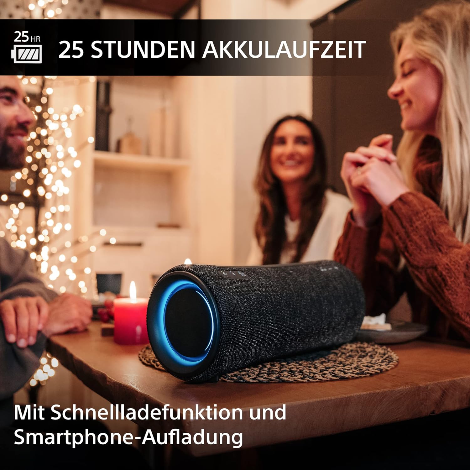 Sony SRS-XG300 - Tragbarer kabelloser Bluetooth-Lautsprecher mit starkem Partysound und Beleuchtung - wasserdicht, 25 Stunden Akkulaufzeit, Smartphone und Schnellladefunktion - Schwarz