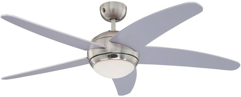 132 cm Deckenventilator Bendan 72220 mit Einzelleuchte und fünf Flügeln, Ausführung in seidenmattem Chrom mit Opalmilchglas