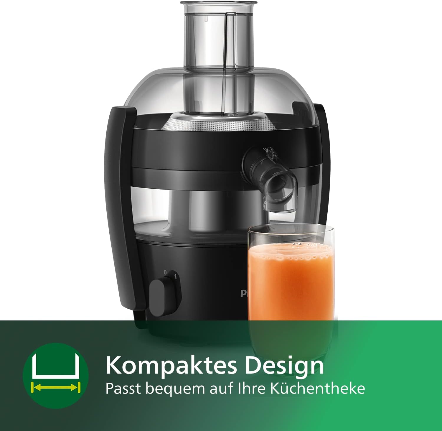 Philips Entsafter – 1100W, 2L, HomeID-Rezepte-App, XXL-Einfüllffnung, QuickClean (HR1921/20), 25 x 43.2 x 29.6 cm, Edelstahl