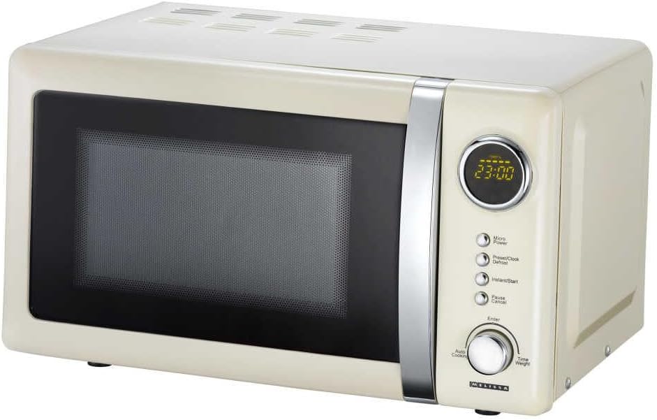 Melissa 16330109 Classico Mikrowelle Mikrowellenofen Retro-Design Metall-Gehäuse, 20 Liter Garraum, 700 Watt Mikrowellenleistung, Timer, 5 Leistungsstufen, Rot Metallic