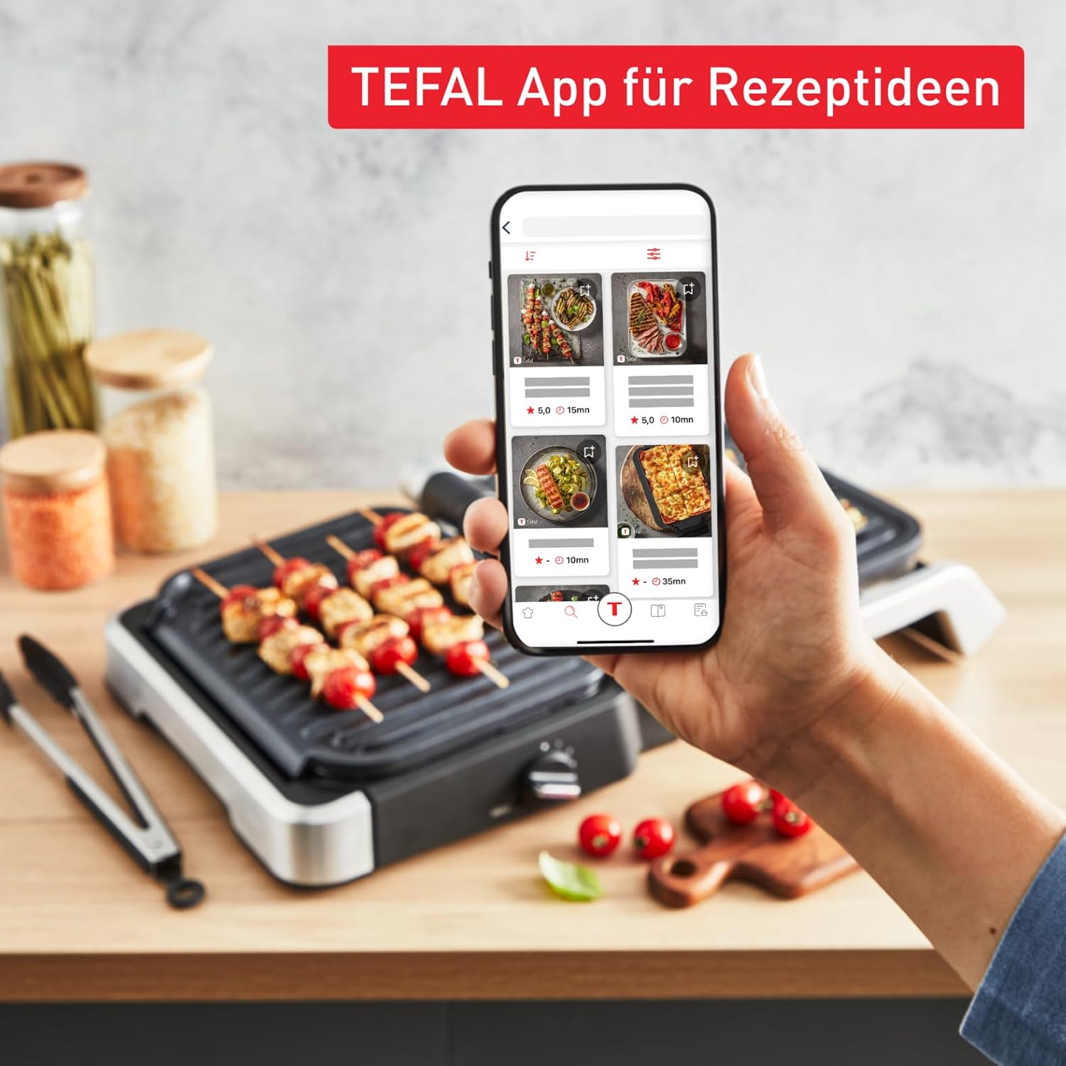 Tefal OptiGrill 4in1 Kontaktgrill mit Backschale, Aufklappbar, Tischgrill, 9 Programme, Garstufenanzeige, Elektrogrill, Backofen, GC776D10