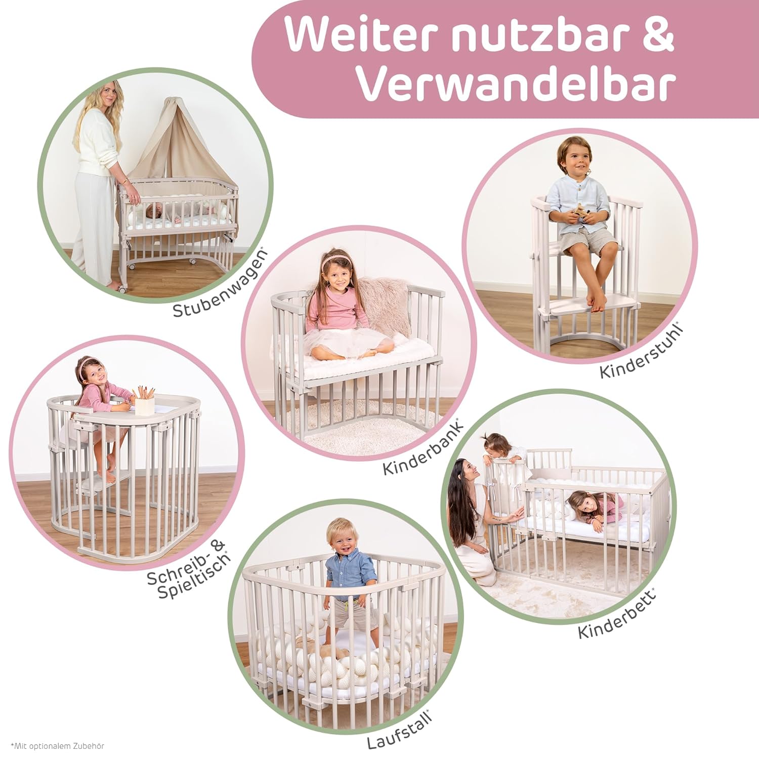 babybay Original Beistellbett aus massivem Buchenholz / kompakt & verwandelbar / Kinderbett Höhe stufenlos verstellbar & umweltfreundlich / mitwachsendes Babybett (weiß lackiert) / inkl. Matratze