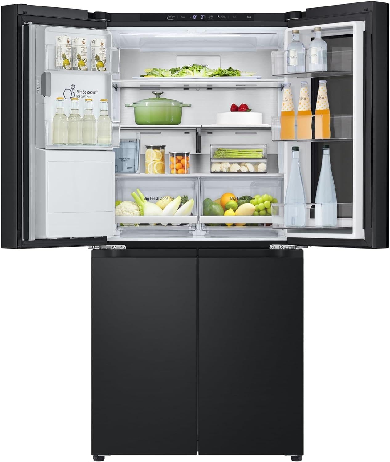 LG GMG861EPAE InstaView SLIM Multi-Door, Klasse E, 508 L, Kühlschrank mit Gefrierfach, Eis-, Crushed Ice- Wasserspender mit UVnano, Total NoFrost, Smart Inverter Kompressor, Wi-Fi, Farbe Matte Black