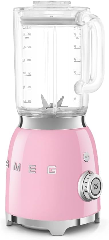 Smeg, BLF03PKEU, 1,5 l Standmixer, 4 -Geschwindigkeitsstufen, 4 Automikprogramme, Abnehmbare Doppelklinge, Deckelöffnung transparent mit Dosierkappe, rutschfest, 800W, Rose