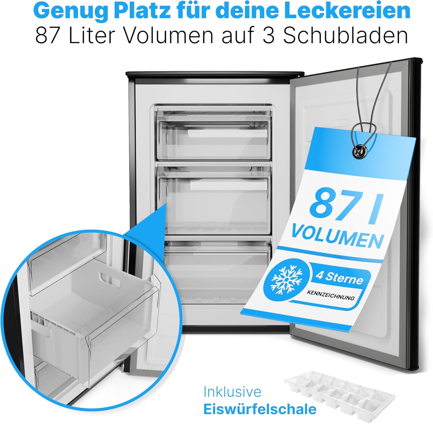 Bomann® Gefrierschrank 87L | Gefrierschrank klein mit Temperaturbereich ≤ -18°C | 3 Schubladen | Tiefkühlschrank mit wechselbarem Türanschlag | Freezer Tiefkühlschrank klein GS 7253 weiß