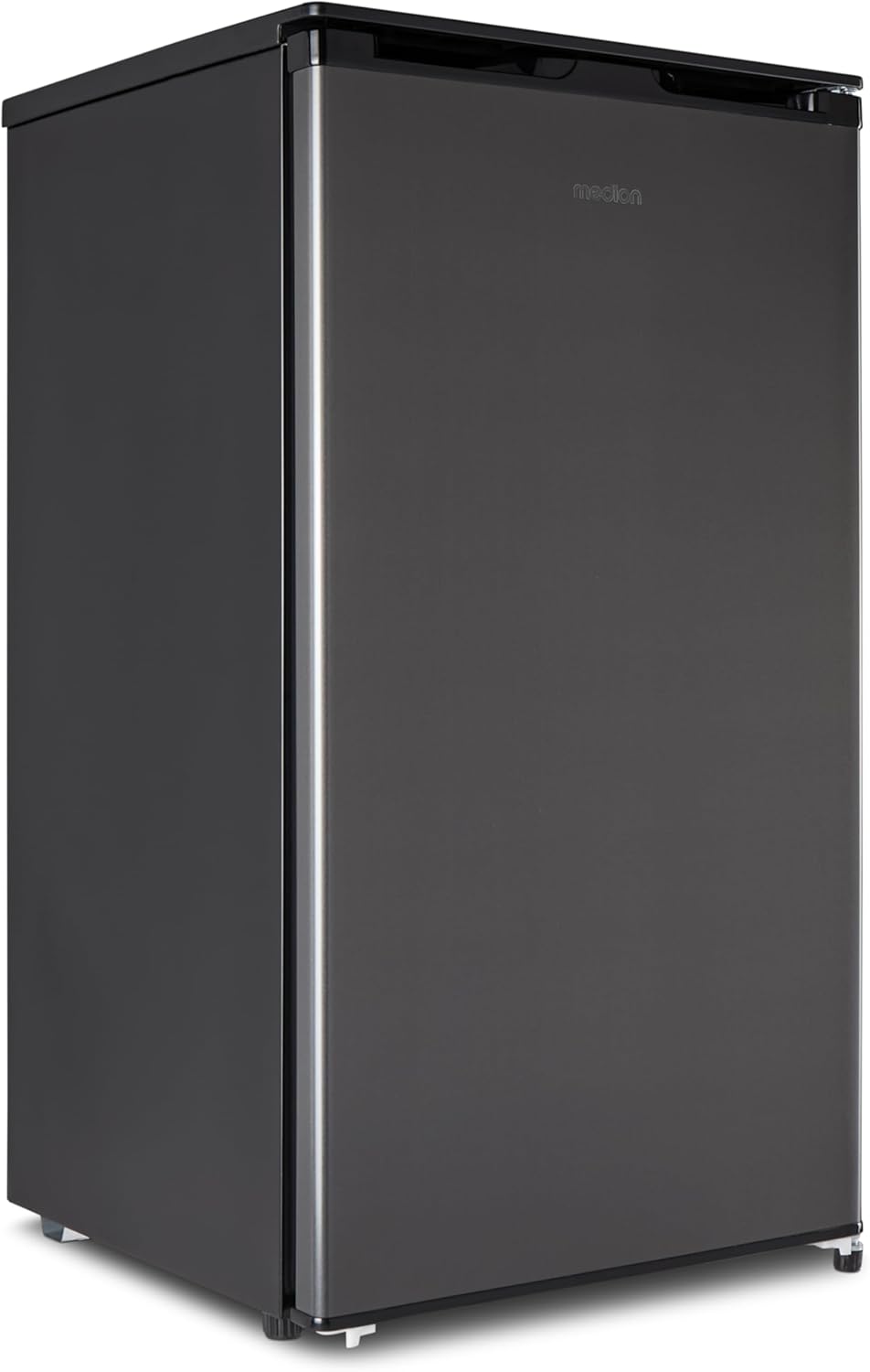 MEDION Kühlschrank mit Eiswürfelfach (90L Gesamt-Nutzinhalt 80L Kühlteil 10L Eiswürfelfach, transparente Gemüseschublade, freistehend, wechselbarer Türanschlag, höhenverstellbare Füße, MD37690) grau