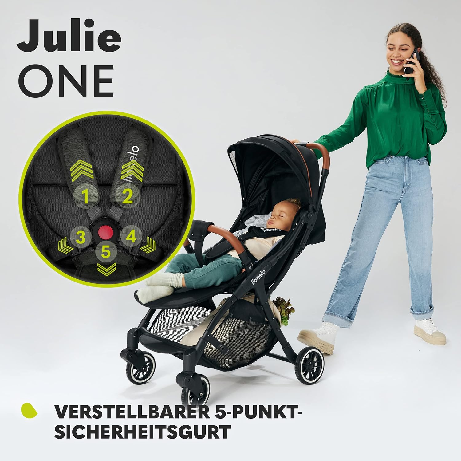 LIONELO Julie One Buggy Kinderwagen bis 22 kg, verstellbare Rückenlehne und Fußstütze, Moskitonetz, Beinwärmer, Getränkehalter und Transporttasche, zusammenklappbar