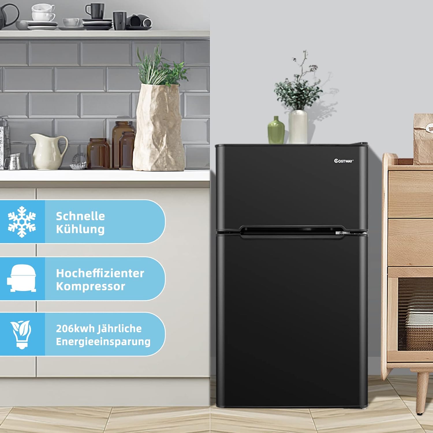 COSTWAY 90L Kühlschrank mit 27L Gefrierfach Kühl-Gefrier-Kombination Standkühlschrank Gefrierschrank mini Kühlschrank (weiß)