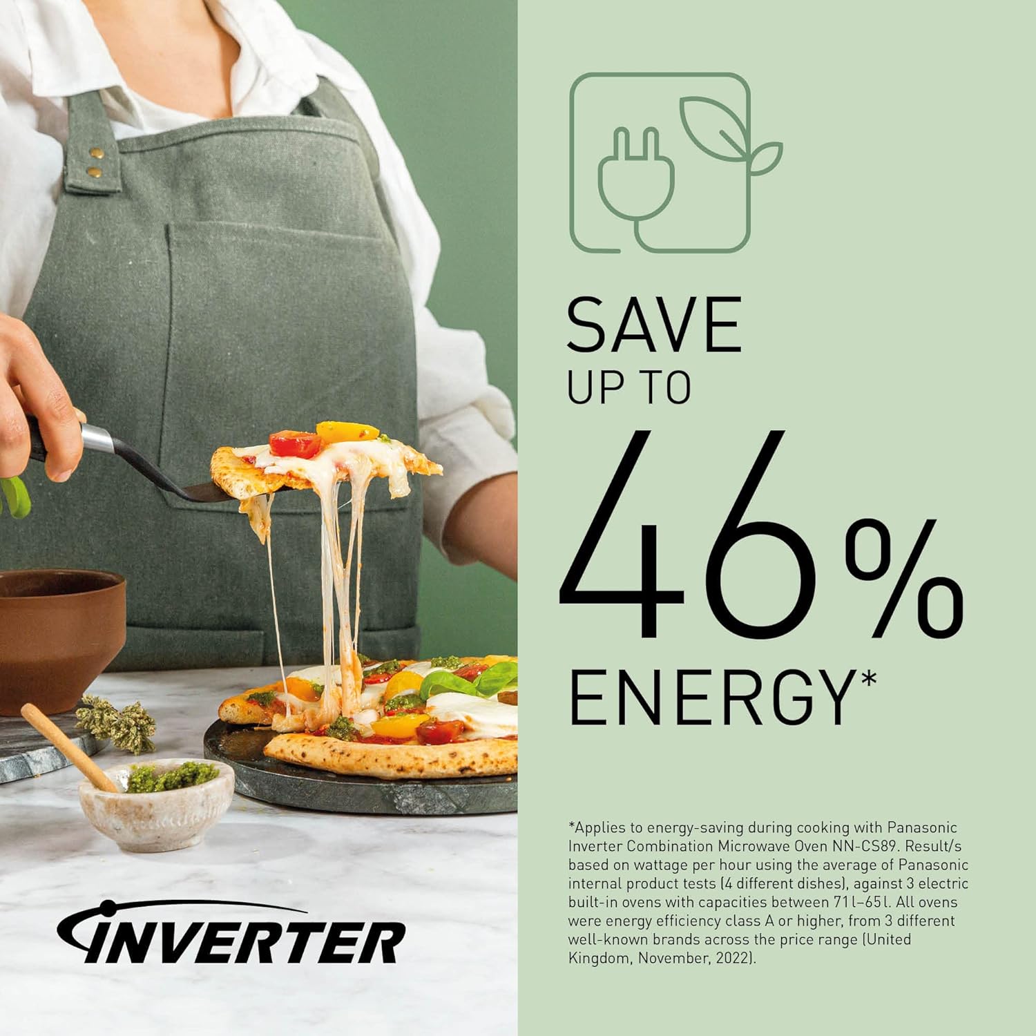 Panasonic NN-CS88LBEPG | 4-in-1-Kombi-Dampfofen, 31 l, Inverter, Drehheizung auf 30-230 °C, Flachgrill 1300 W, Mikrowelle 1000 W, Dampf 1300 W, feste Oberseite, Schwarz — Version FR