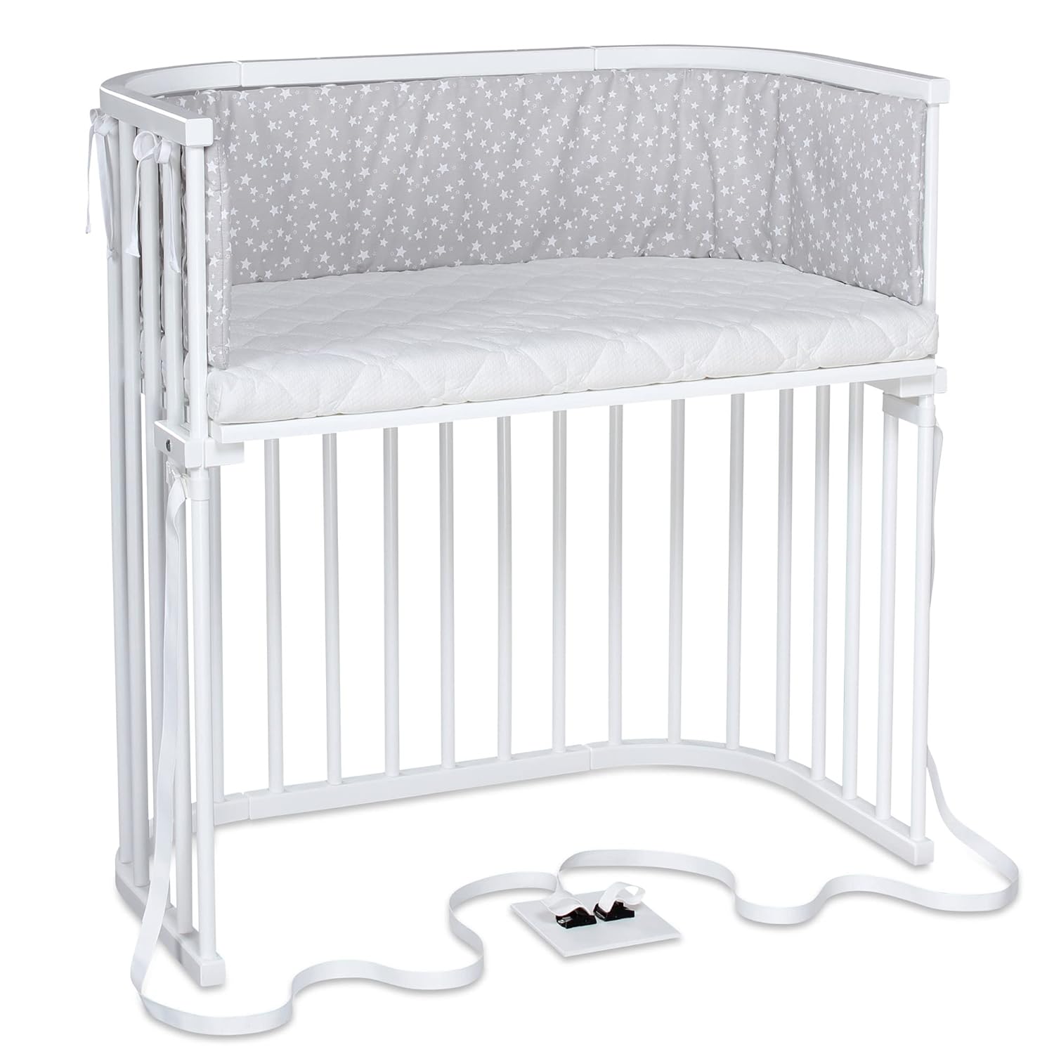 babybay Original Beistellbett aus massivem Buchenholz / kompakt & verwandelbar / Kinderbett Höhe stufenlos verstellbar & umweltfreundlich / mitwachsendes Babybett (weiß lackiert) / inkl. Matratze