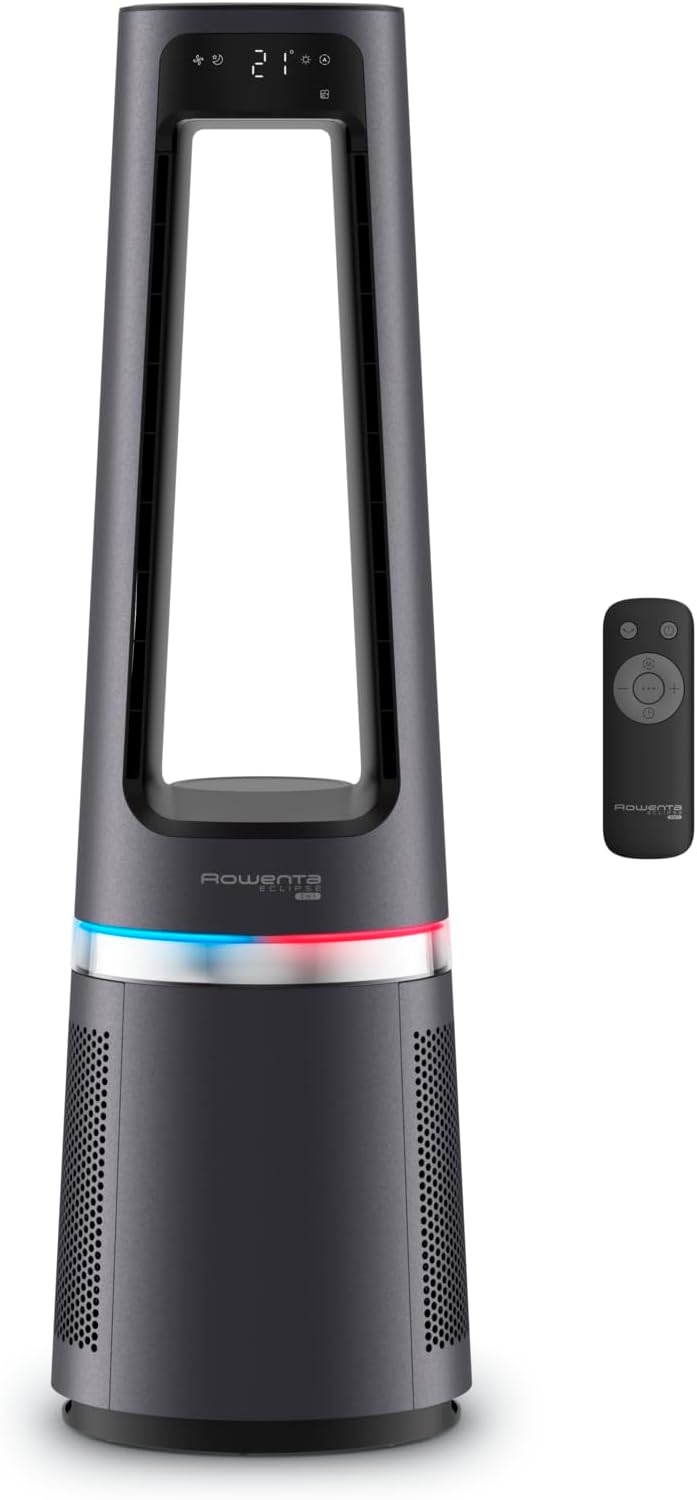 Rowenta QU5062 Eclipse 3in1 Luftreiniger | Heizlüfter | Ventilator | filtert 99,9% der Partikel | für 30 m2 Raumgre | schnelle Heizung bis zu 35°C | automatischer Tag- und Nachtmodus | Schwarz/Grau