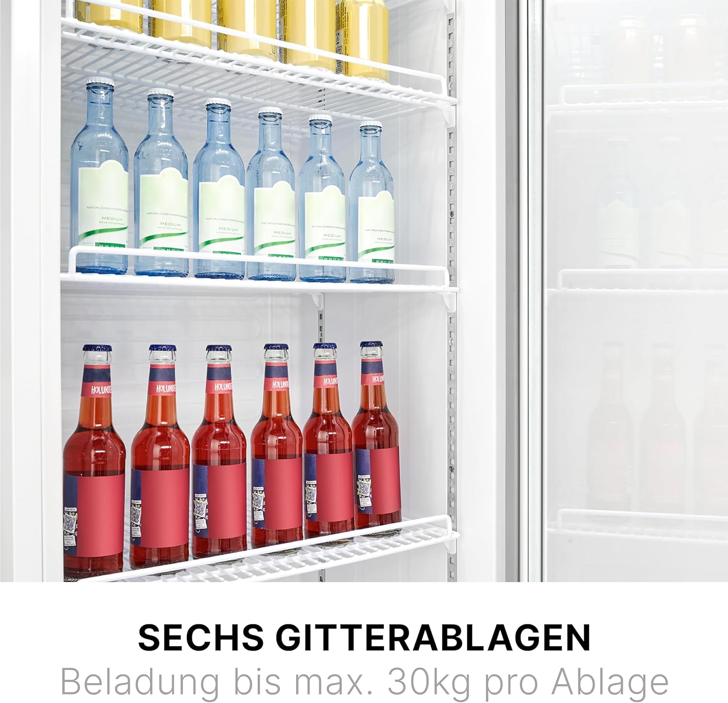 Bomann Kühlschrank mit Glastür | Getränkekühlschrank abschließbar | 6 höhenverstellbare Ablagen | 30kg je Ablage | 347 Liter | Kühlschrank groß | Flaschenkühlschrank m. LED-Licht | KSG 7351 schwarz