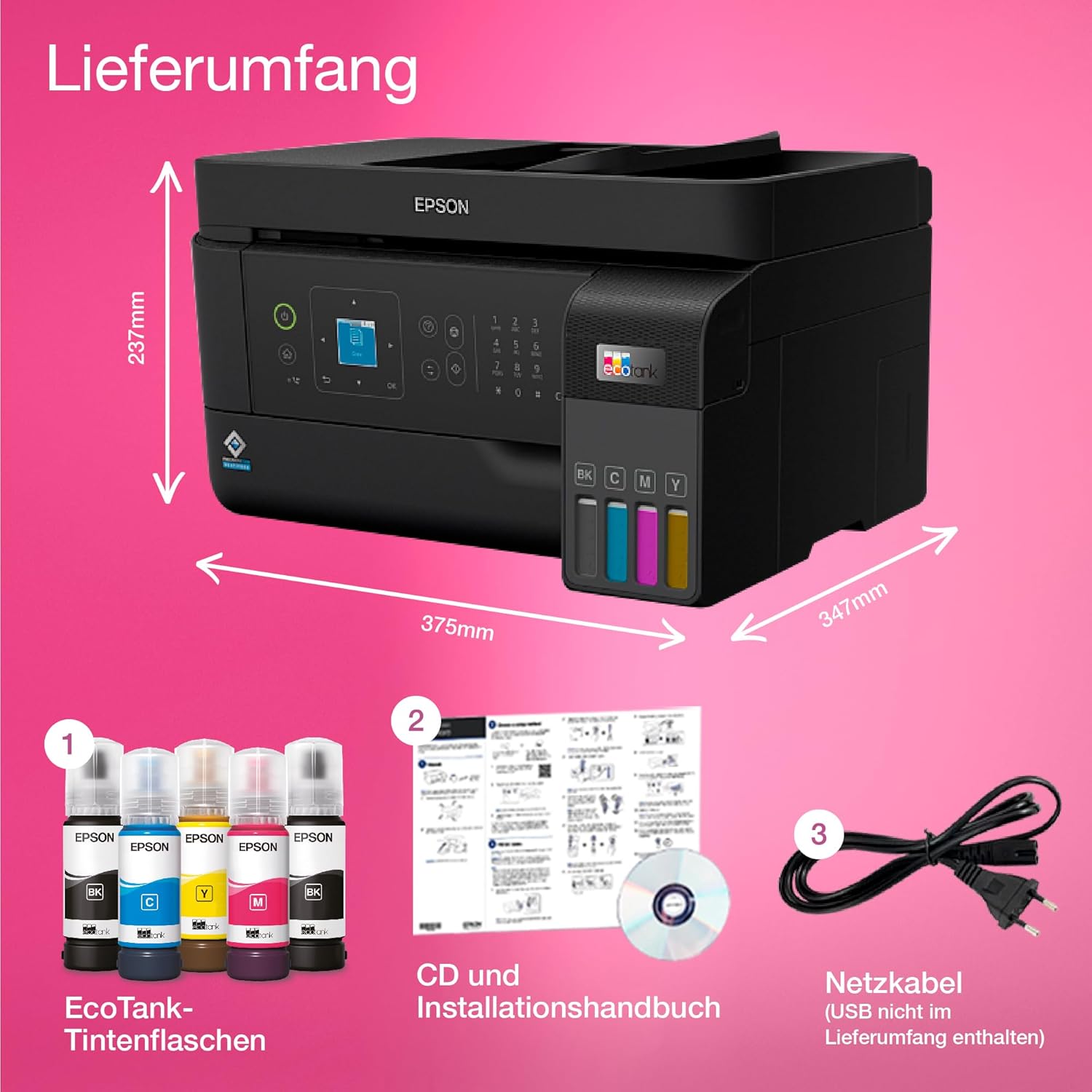 Epson EcoTank ET-4800 A4-Multifunktions-Wi-Fi-Tintentankdrucker, mit einem im Lieferumfang enthaltenen Vorrat an Tinten bis zu 3 Jahren