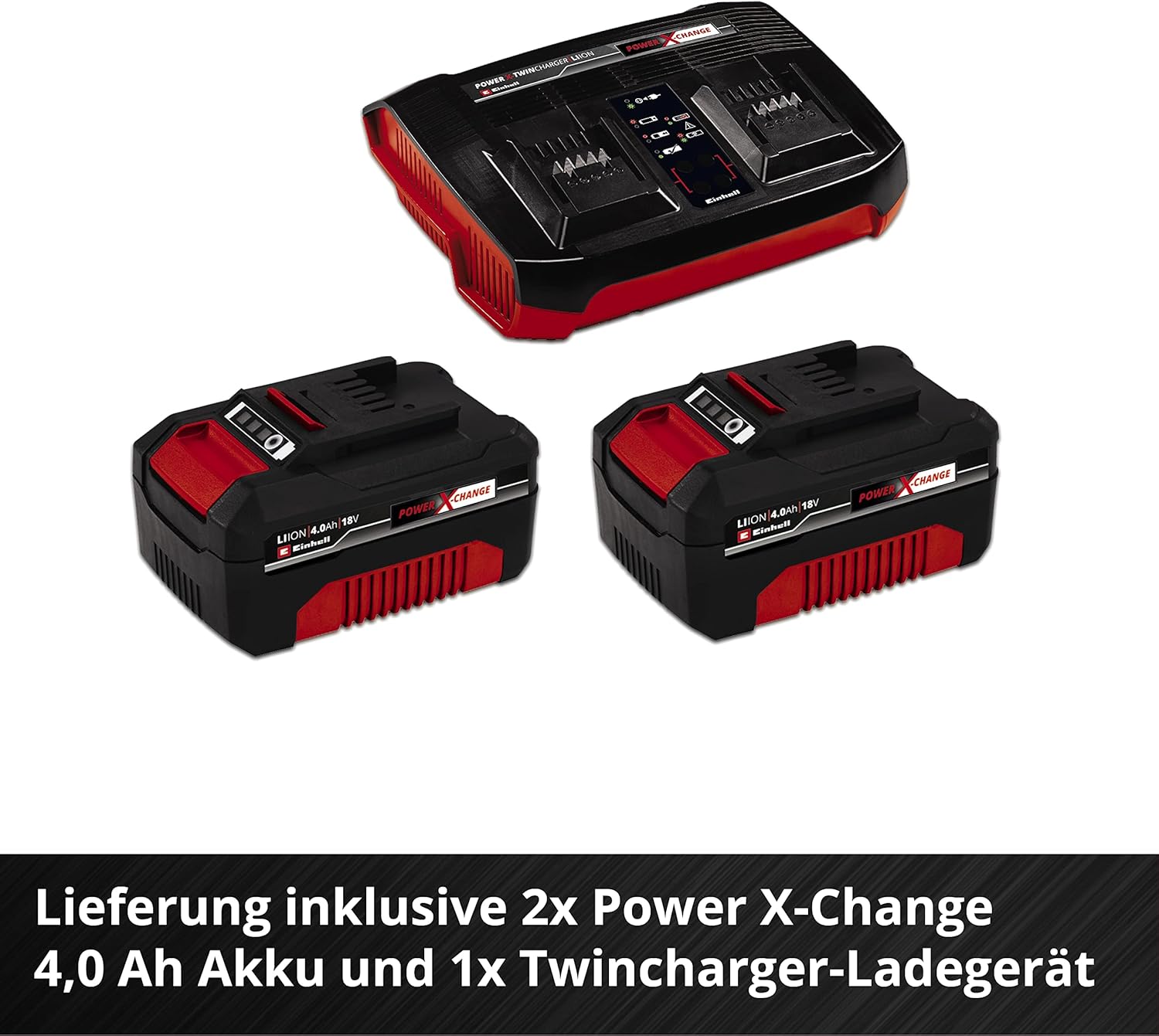 Einhell Akku-Rasenmher RASARRO 36/38 Kit Power X-Change (36 V, 38 cm Schnittbreite, 450 m, Brushless, Mulchfunktion, 45L Fangkorb, inkl. 2x 4,0 Ah Akkus + Twincharger)
