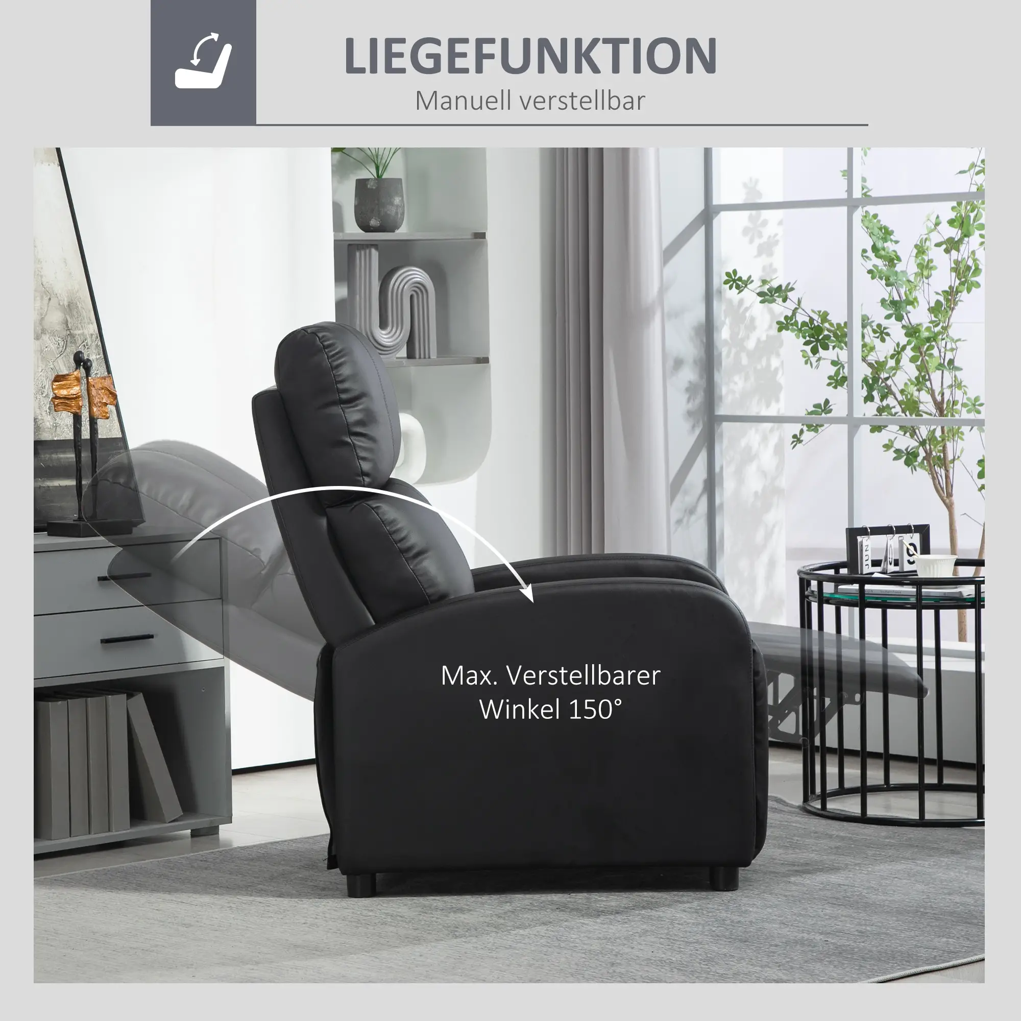 HOMCOM Relaxsessel Fernsehsessel mit Liegefunktion dick gepolstert