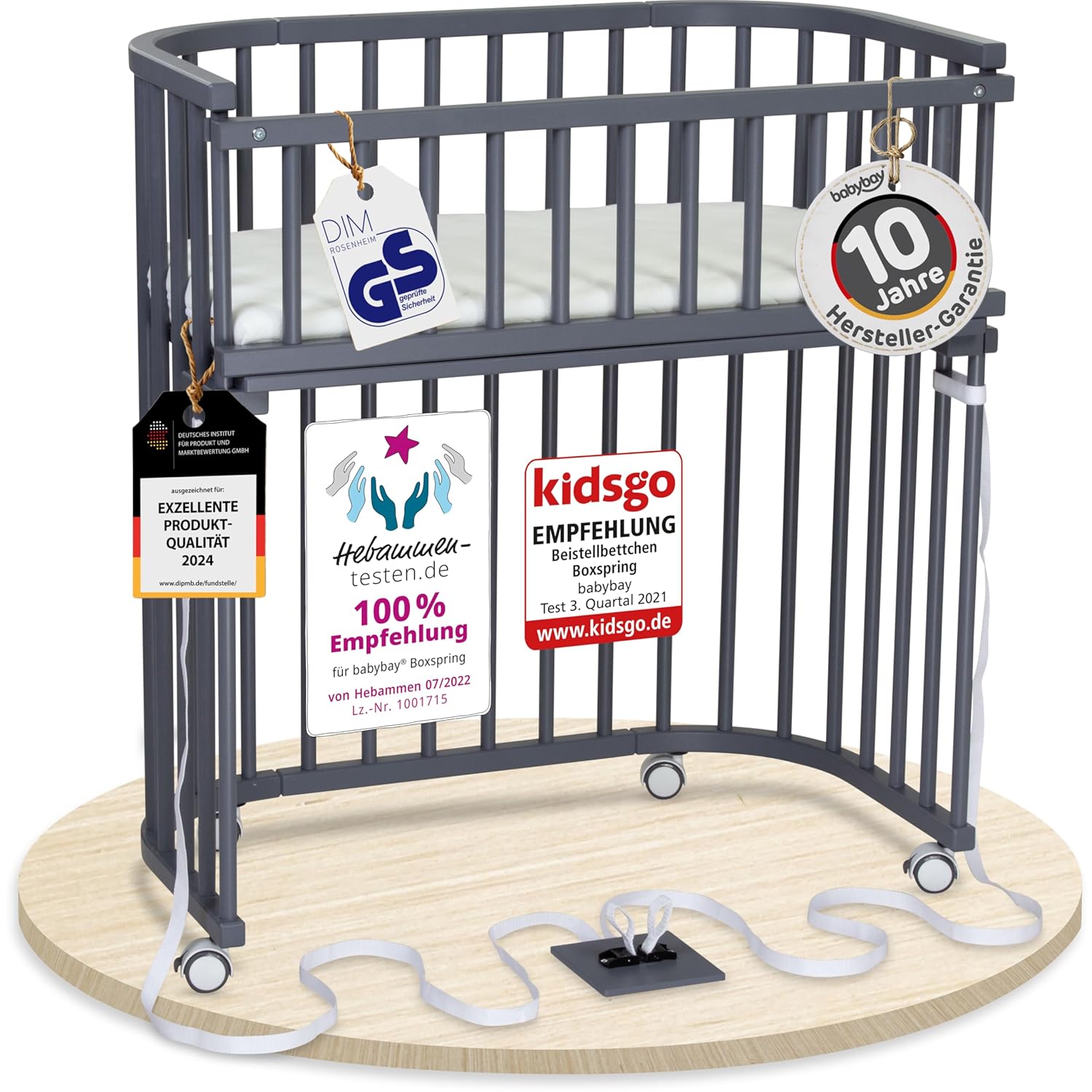 babybay Original Beistellbett aus massivem Buchenholz / kompakt & verwandelbar / Kinderbett Höhe stufenlos verstellbar & umweltfreundlich / mitwachsendes Babybett (weiß lackiert) / inkl. Matratze