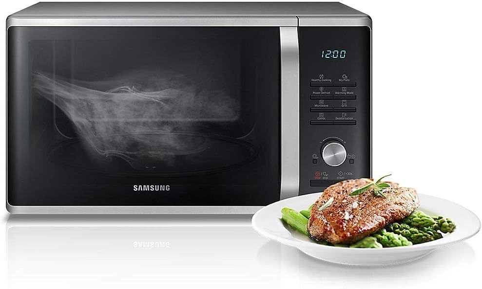 Samsung MS2BF303TAS/EG Mikrowelle, 1000 W, 28 ℓ Garraum (Extra groß), 51,2 cm Breite, Power Defrost, 26 Automatikprogramme, Silber