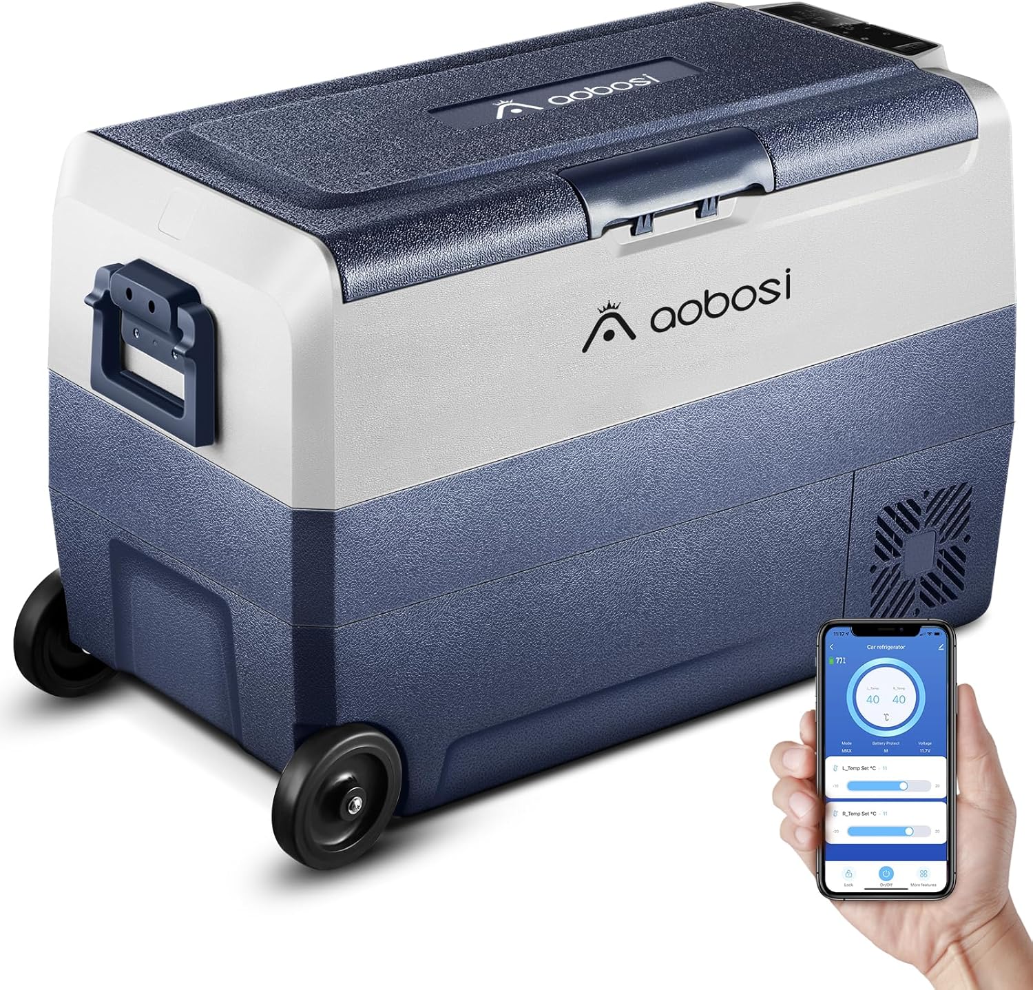 AAOBOSI Compressor Cool Box 36 L, Cool Box Car with WiFi App Control, 12/24 V and 100-240 V Electric Cool Box, up to -20 °C for Car, Truck, Boat, Motorhome, Camping, Double Zone