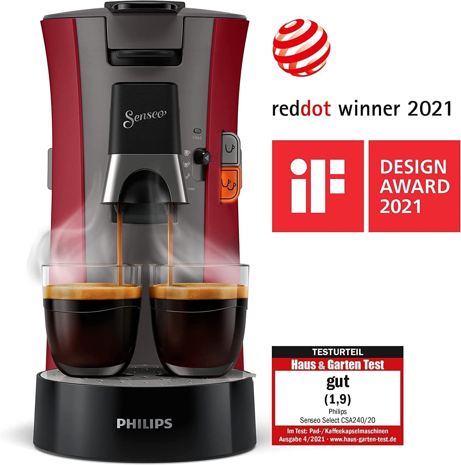 Philips Senseo Select CSA240/20 Kaffeepadmaschine (Kaffeestrkewahl Plus, Memo-Funktion, aus recyceltem Plastik), Schwarz Eco