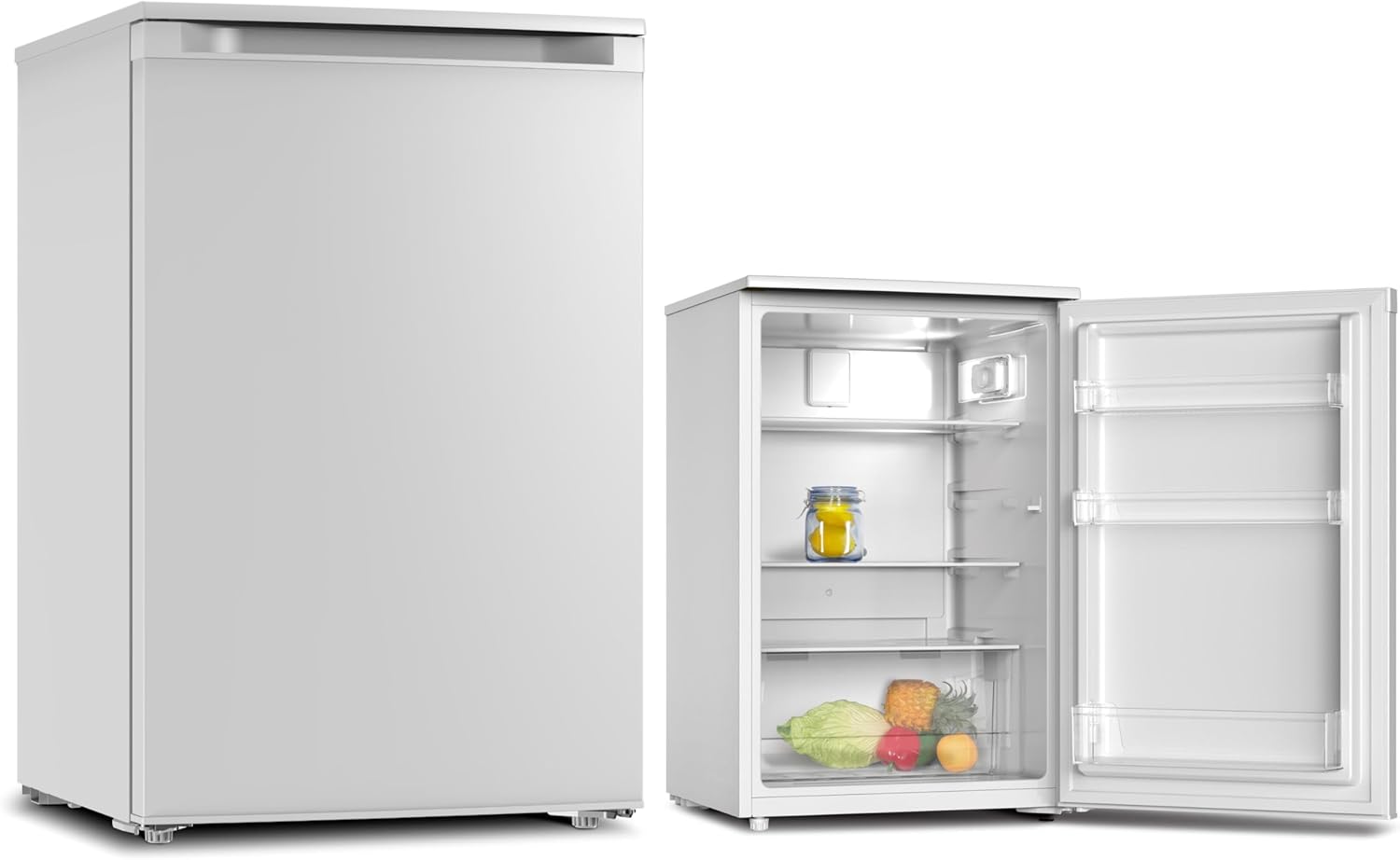 PKM KS128EW Kühlschrank | Ohne Gefrierfach | 128 Liter Nutzinhalt | 39 dB | Wechselbarer Türanschlag | Höhenverstellbare Füße | LED Beleuchtung | 85 cm Höhe | Weiß