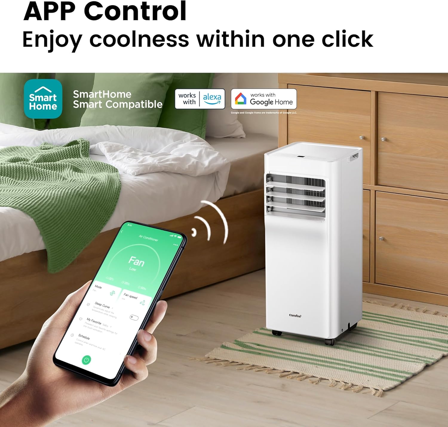 Comfee Mobiles Klimagert Easy Cool 2.0, 7000 BTU 2,0kW, Kühlen&Ventilieren&Entfeuchten, Raumgre bis 68m(25㎡), APP-Steuerung/Alexa/Google Home/IFTTT, Mobile Klimaanlage mit Abluftschlauch