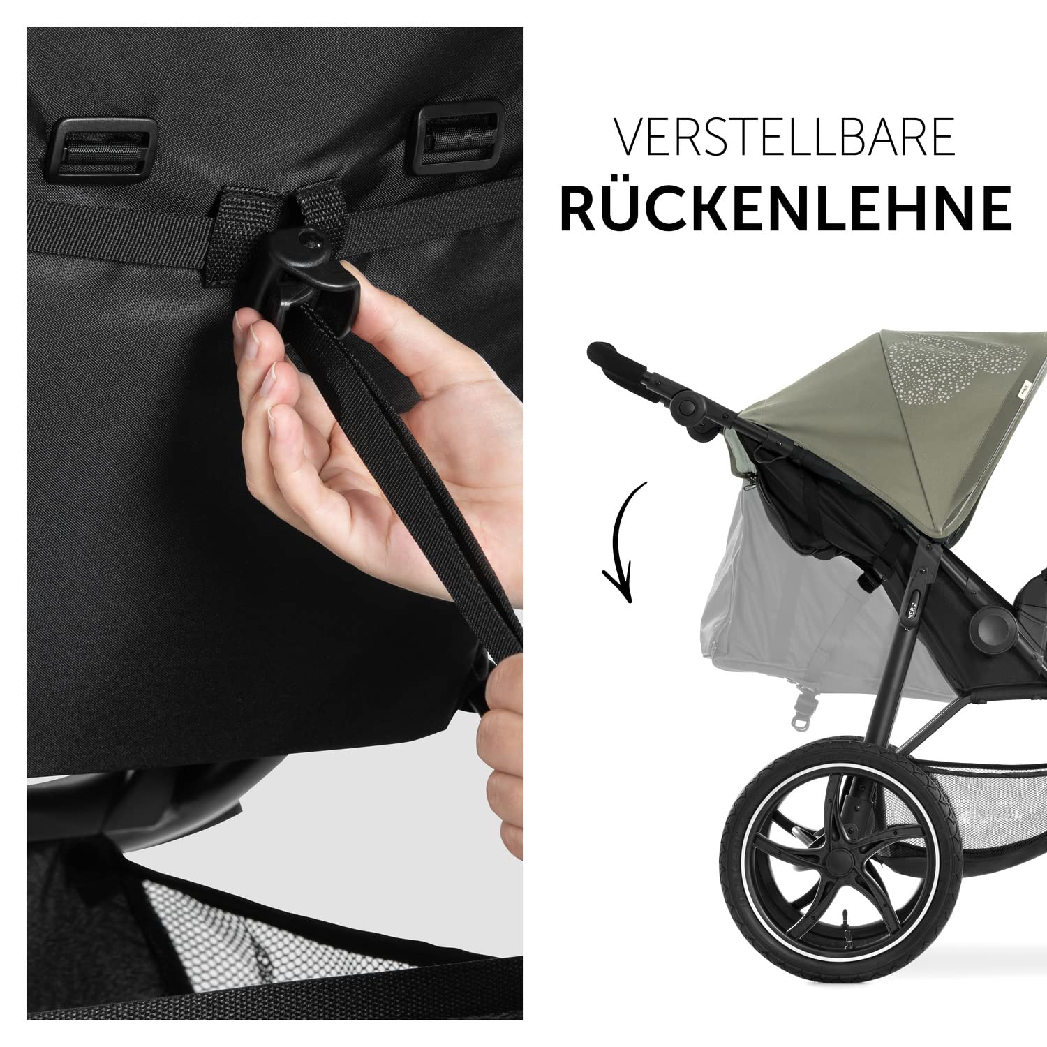 hauck Kinderwagen Runner 2, Dreirad Buggy mit XL Lufträder für Kinder bis 22 kg, UV-Schutz 50+, Belüftungsfenster, Höhenverstellbar, Faltbar, XL Korb bis 3 kg, Liegefunktion (Black)