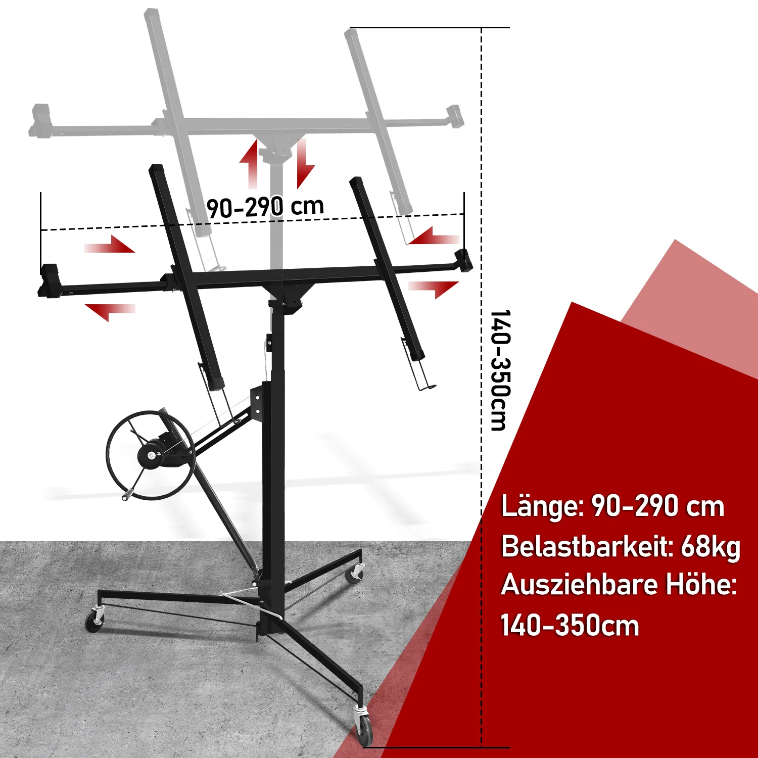 Sonnewelt Plattenheber klappbar 140 cm-350 cm Arbeitshhe Hhenverstellbar 68kg