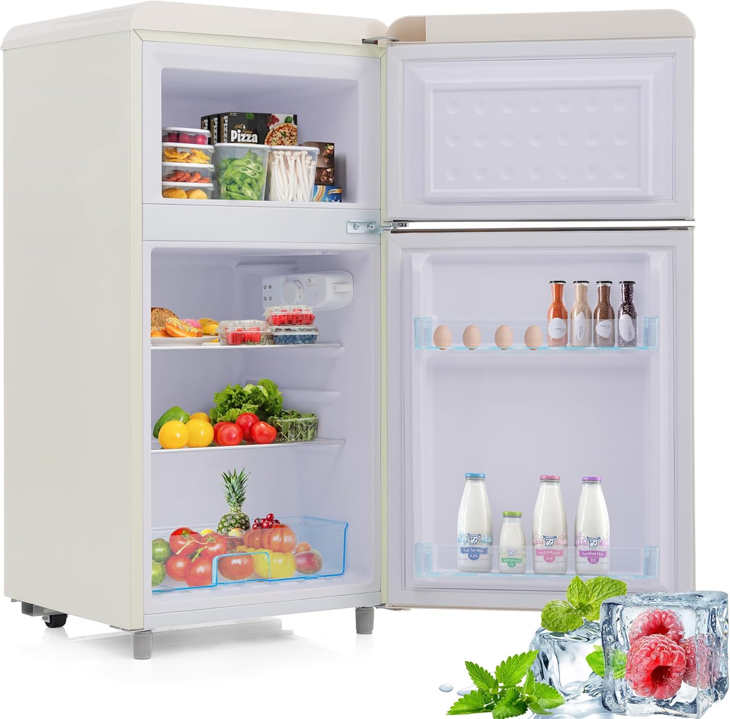 Merax Kühlschrank mit Gefrierfach, Kühl-Gefrierkombination, klein Kühlschrank mit 51L und Gefrierschrank 21L, Leise, LED, Glasablagen, Gemüsefach, Türablagen, für Küche, Wohnzimmer, Büro, Schwarz