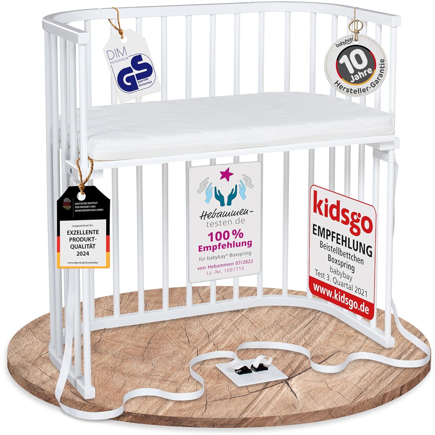 babybay Original Beistellbett aus massivem Buchenholz / kompakt & verwandelbar / Kinderbett Höhe stufenlos verstellbar & umweltfreundlich / mitwachsendes Babybett (weiß lackiert) / inkl. Matratze