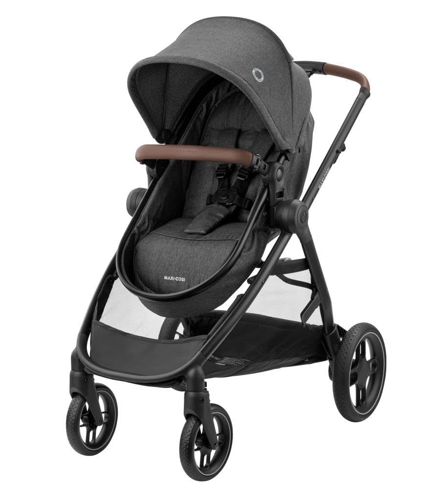 Maxi-Cosi Zelia S Trio Kinderwagen 3 in 1 Komplettset, 0-4 Jahre, bis 22 kg, Zusammenklappbar, Kompakt, Verstellbarer Baby Kinderwagen, mit CabrioFix S i-Size Babyschale, Zubehör, Wickeltasche, Grau