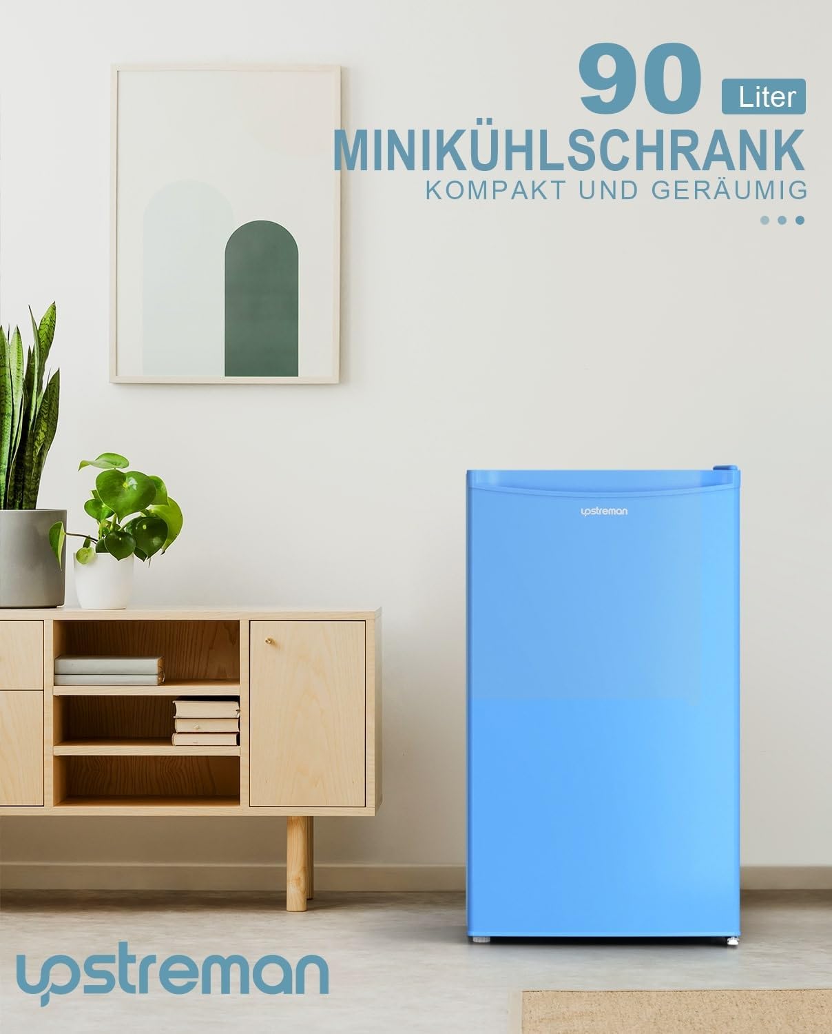 Upstreman 91L Kühlschrank mit Gefrierfach,Kleiner Kühlschrank mit Gemüsefach und Gefrierfach, Einstellbarem Thermostat, Mini-Kühlschrank für Wohnheim, Büro, Schlafzimmer, Weiß-BR321
