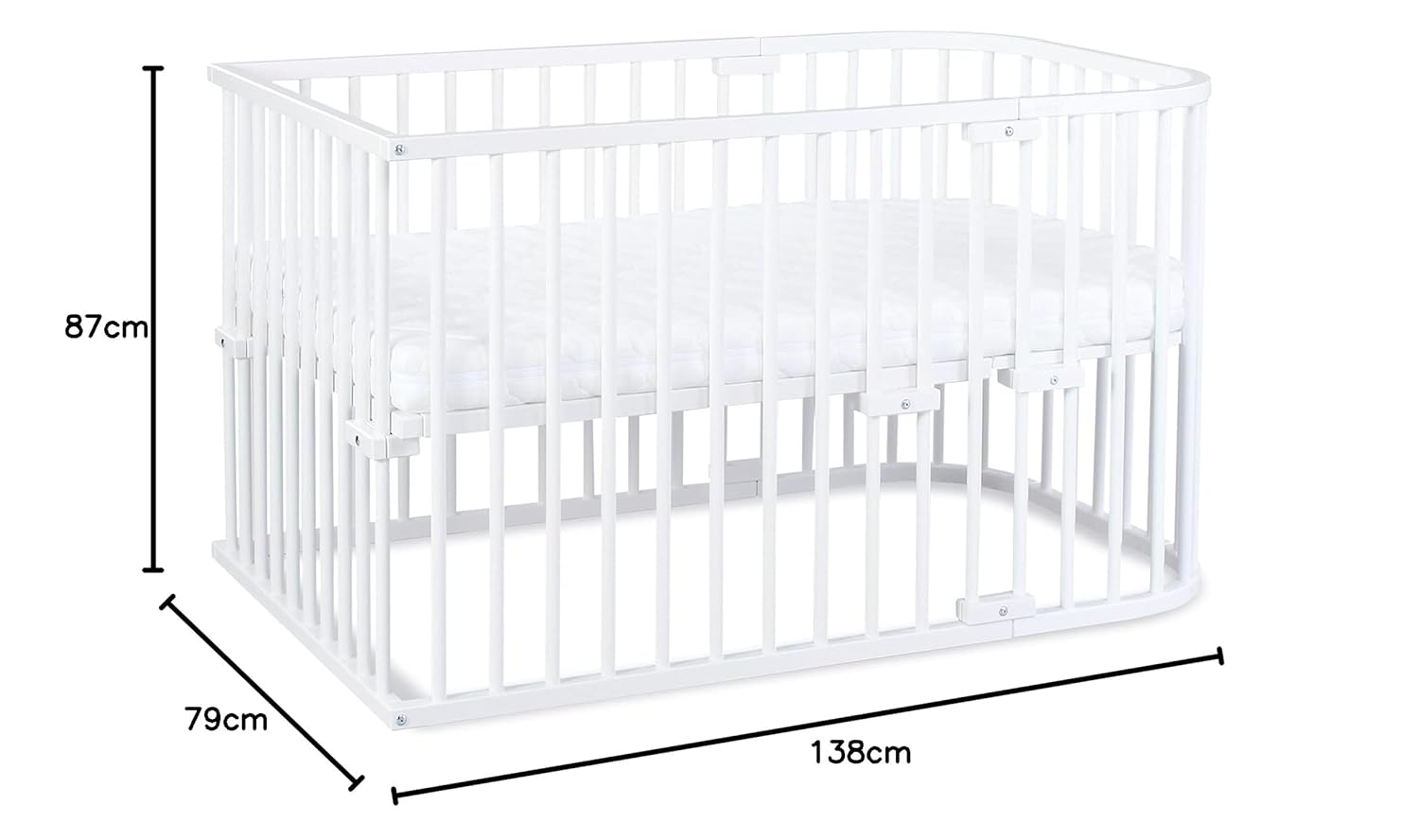 babybay Original Beistellbett aus massivem Buchenholz / kompakt & verwandelbar / Kinderbett Höhe stufenlos verstellbar & umweltfreundlich / mitwachsendes Babybett (weiß lackiert) / inkl. Matratze