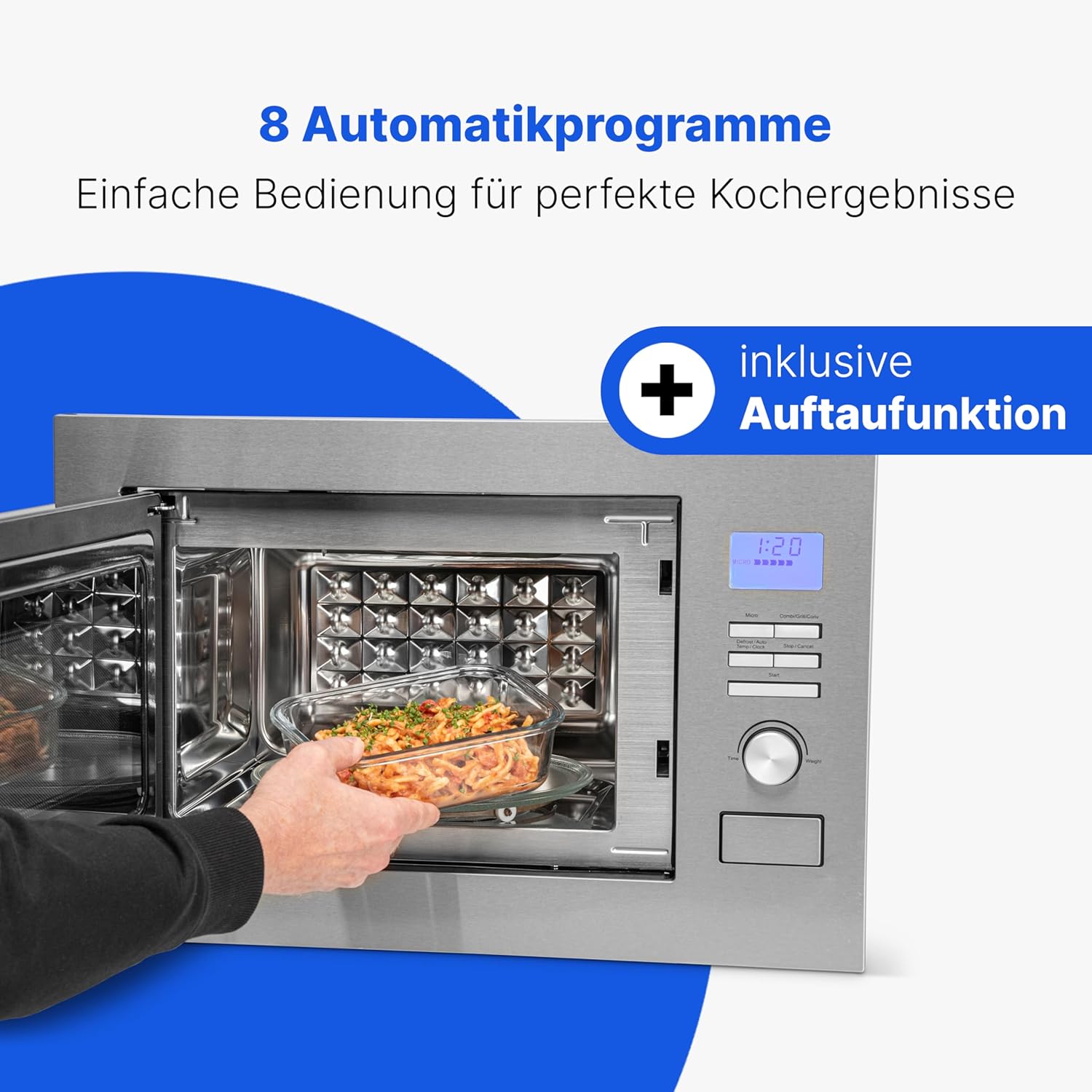 Bomann® 3in1 Einbau Mikrowelle mit Grill und Heißluft | Microwave mit 25L Garraum | 8 Automatikprogramme | Auftaufunktion | inkl. Grillrost und Drehteller (Ø 27 cm) | 900W | MWG 3001 H EB schwarz-matt
