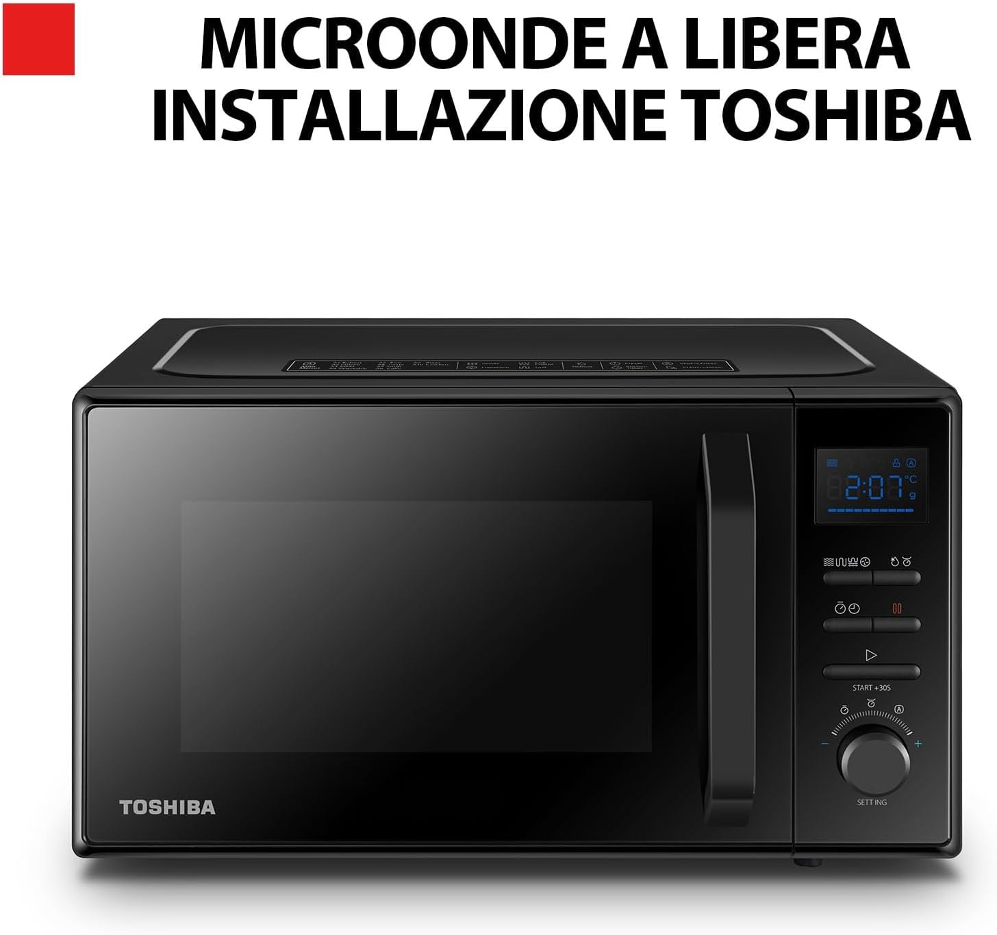 Toshiba MW2-AC25T(BK) 4-in-1 Mikrowellengrill mit Konvention, 25 l, 10 einfache Speisekarten, emaillierter Hohlraum, Speicherplatz drehbar, 1100 W Grill, 2100 W, Konvention, Schwarz