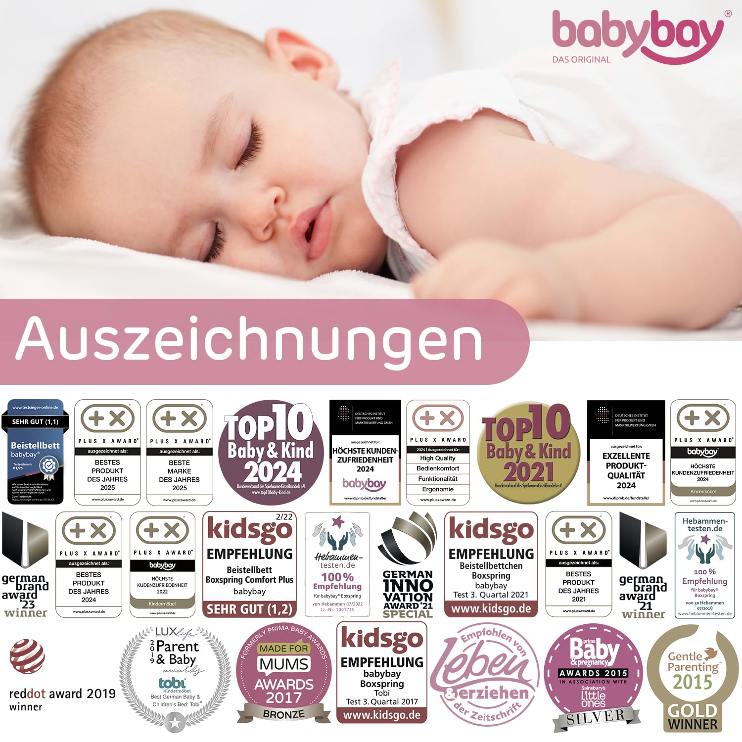 babybay Original Beistellbett aus massivem Buchenholz / kompakt & verwandelbar / Kinderbett Höhe stufenlos verstellbar & umweltfreundlich / mitwachsendes Babybett (weiß lackiert) / inkl. Matratze