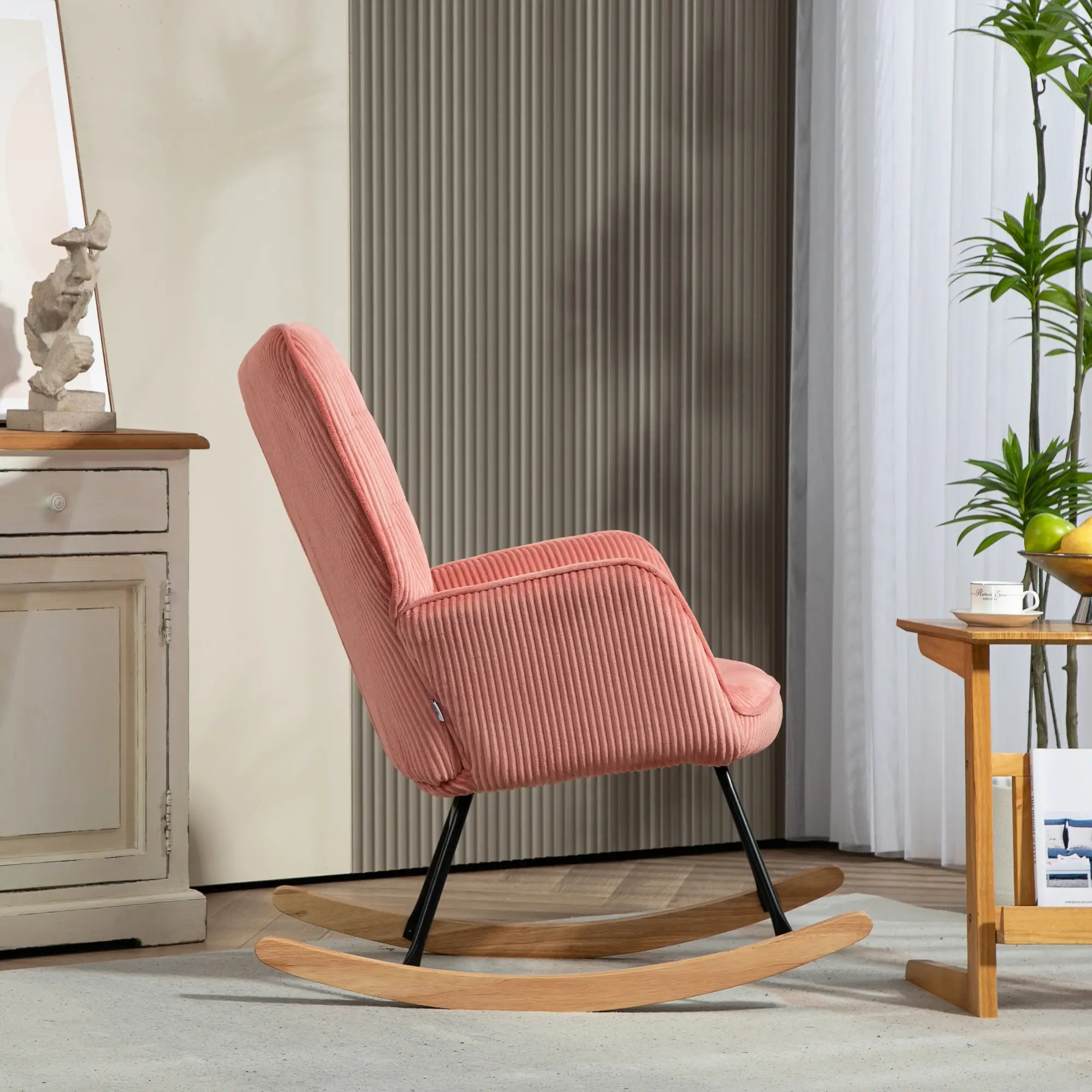 HOMCOM Schaukelstuhl Kord Rosa mit Schaukelfunktion & Komfortpolster