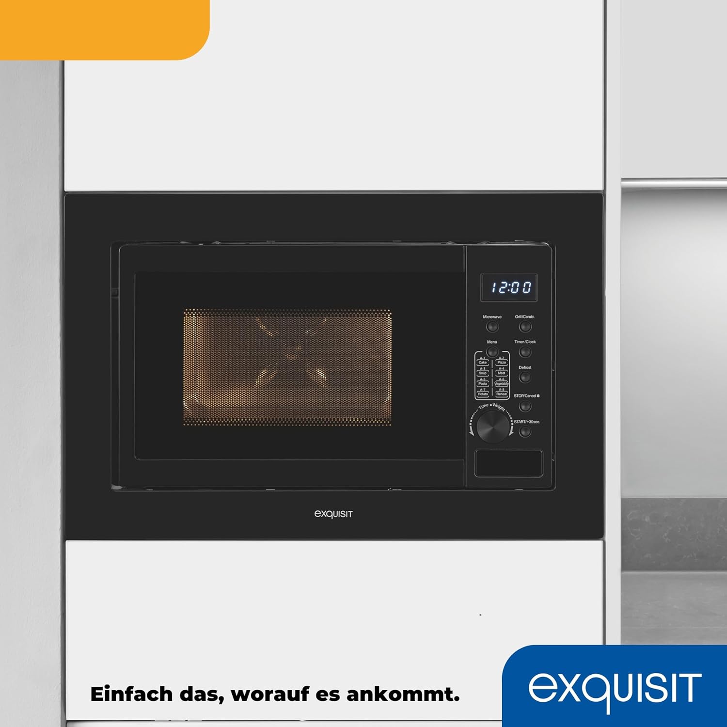 Exquisit Einbaumikrowelle EMW10-020 inox | 800 W Leistung | Kinderleichte Bedienung | Einfacher Einbau | Timer | Drehteller 27cm | Mikrowelle 60 cm | Einbaugerät | Edelstahl