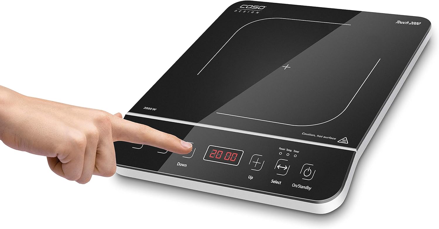 CASO Touch 3500 Induktionskochplatte doppelt mobil, Sicherheitsschalter, 60-240°C, 6 Stufen, Timer 180 Min., Tpfe bis 26 cm, 3500 Watt, Glaskeramik