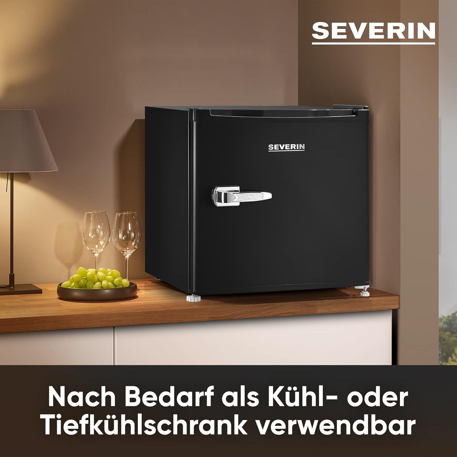 SEVERIN Retro Mini Kühl-/Gefrierbox (31 l), Gefrierschrank klein, Minikühlschrank mit flexibler Temperaturregelung, Tischkühlschrank, schwarz, GB 8880
