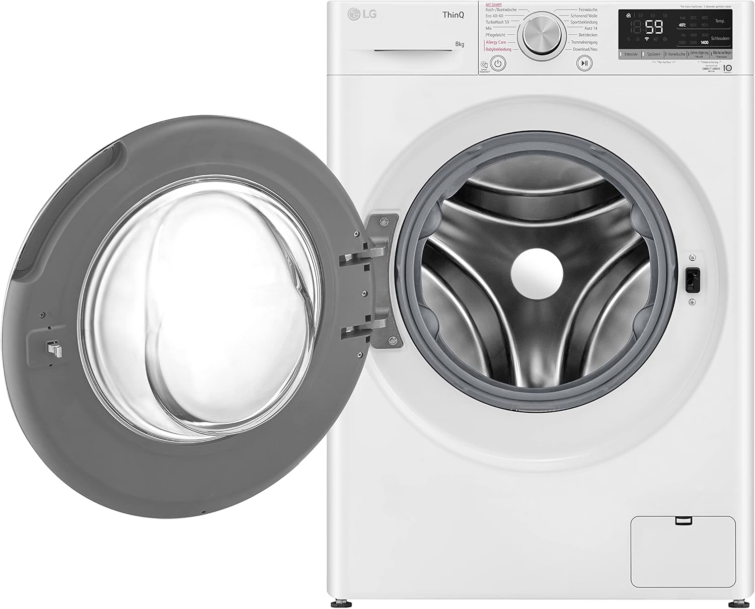 LG F4WV7080, Klasse A, Frontlader-Waschmaschine 8 kg, 1400 U/Min, AI Direct Drive, Wi-Fi, Tiefenreinigung mit Dampf, Groe Kapazitt, TRIPLE A, Auentür aus Sicherheitsglas, 62 x 60 x 85 cm Wei